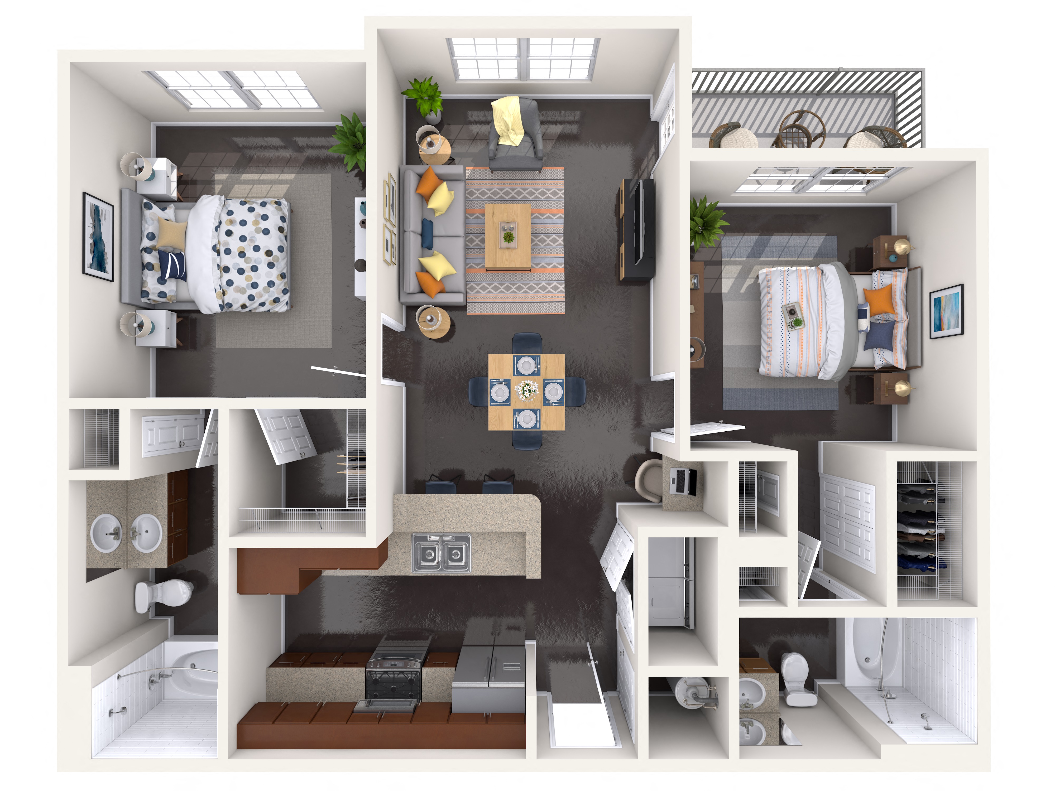 Floor plan for 2 beds, 2 baths, 1054 sqft
